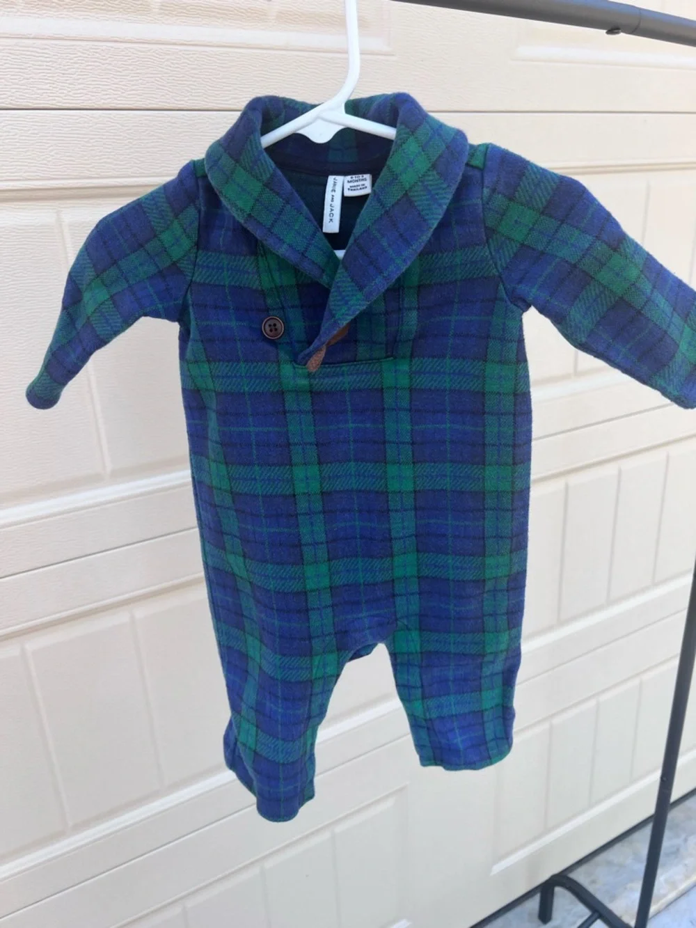 Janie & Jack Green & Blue Plaid Baby One-Piece Romper